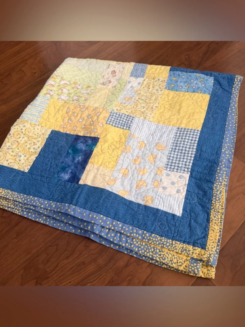 Handmade Patchwork Brick Throw Quilt Patch Yellow Blue Green Farm Animals 44x44
